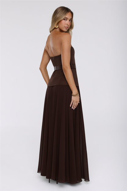 Crisp Lines Maxi Skirt Brown