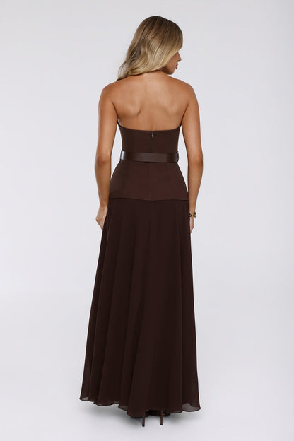 Crisp Lines Maxi Skirt Brown