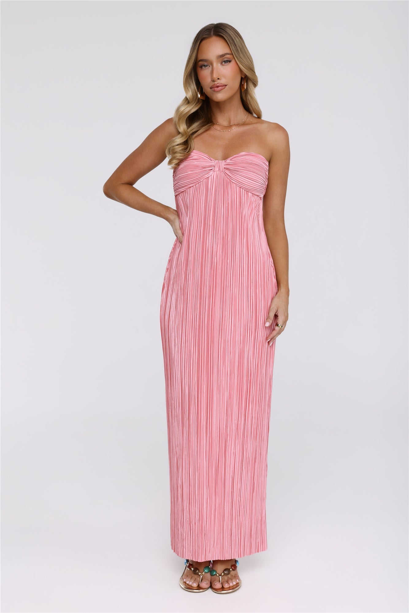 The Pretty Way Plisse Strapless Maxi Dress Pink