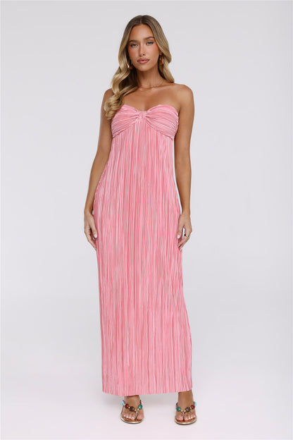 The Pretty Way Plisse Strapless Maxi Dress Pink