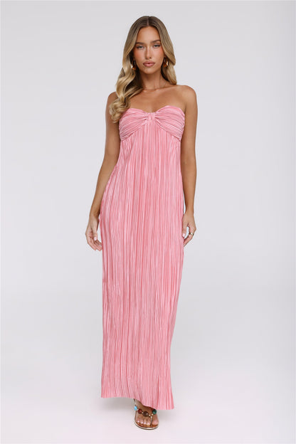 The Pretty Way Plisse Strapless Maxi Dress Pink