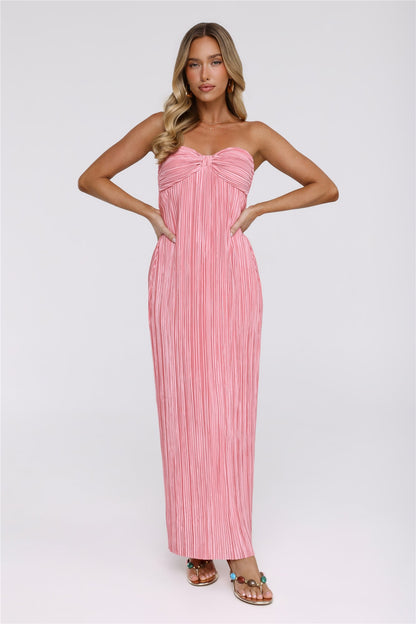 The Pretty Way Plisse Strapless Maxi Dress Pink