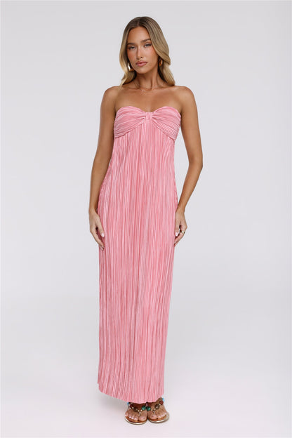 The Pretty Way Plisse Strapless Maxi Dress Pink