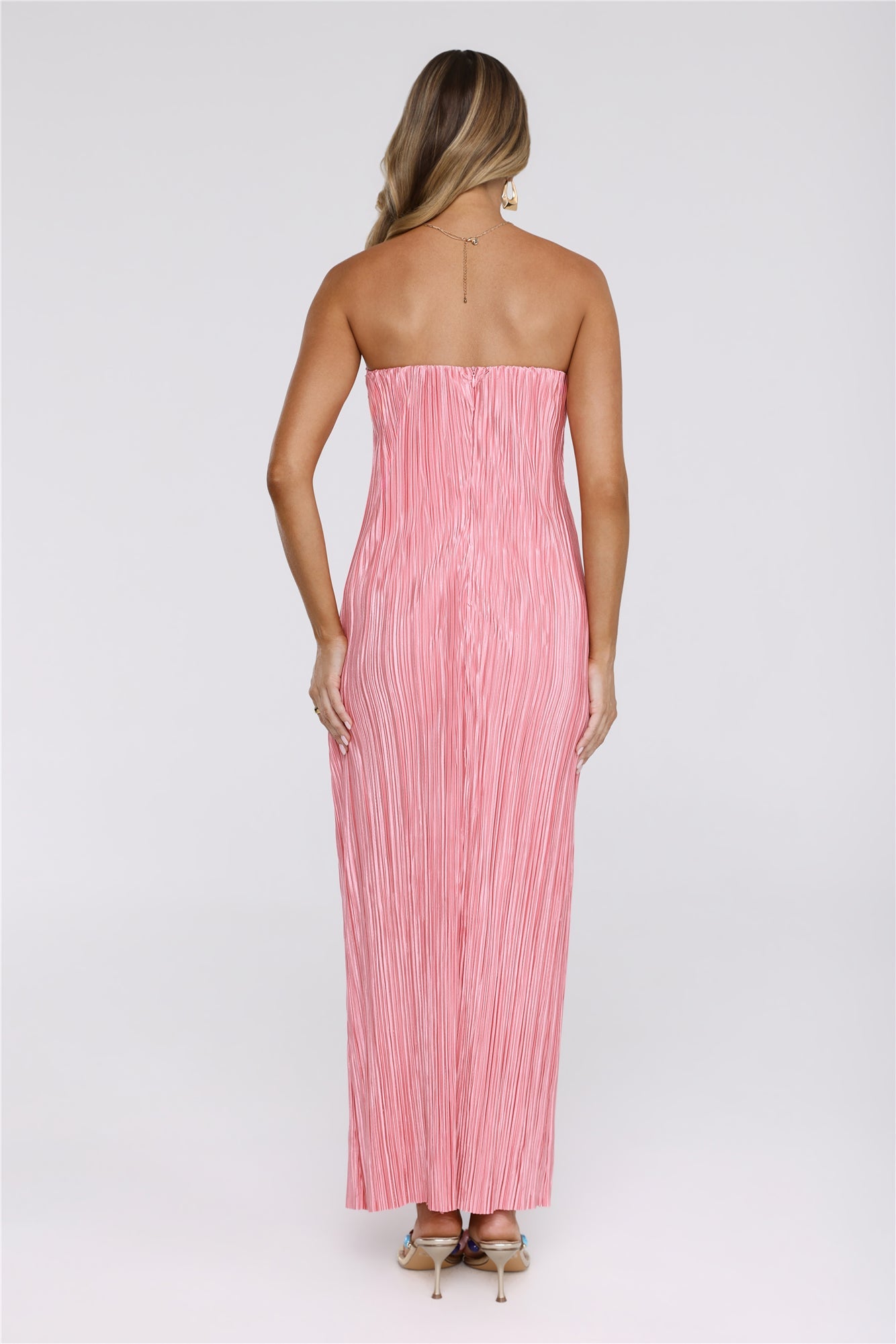 The Pretty Way Plisse Strapless Maxi Dress Pink