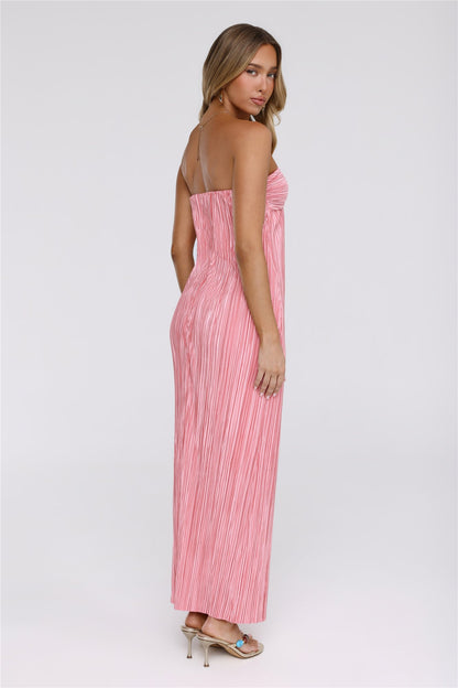 The Pretty Way Plisse Strapless Maxi Dress Pink