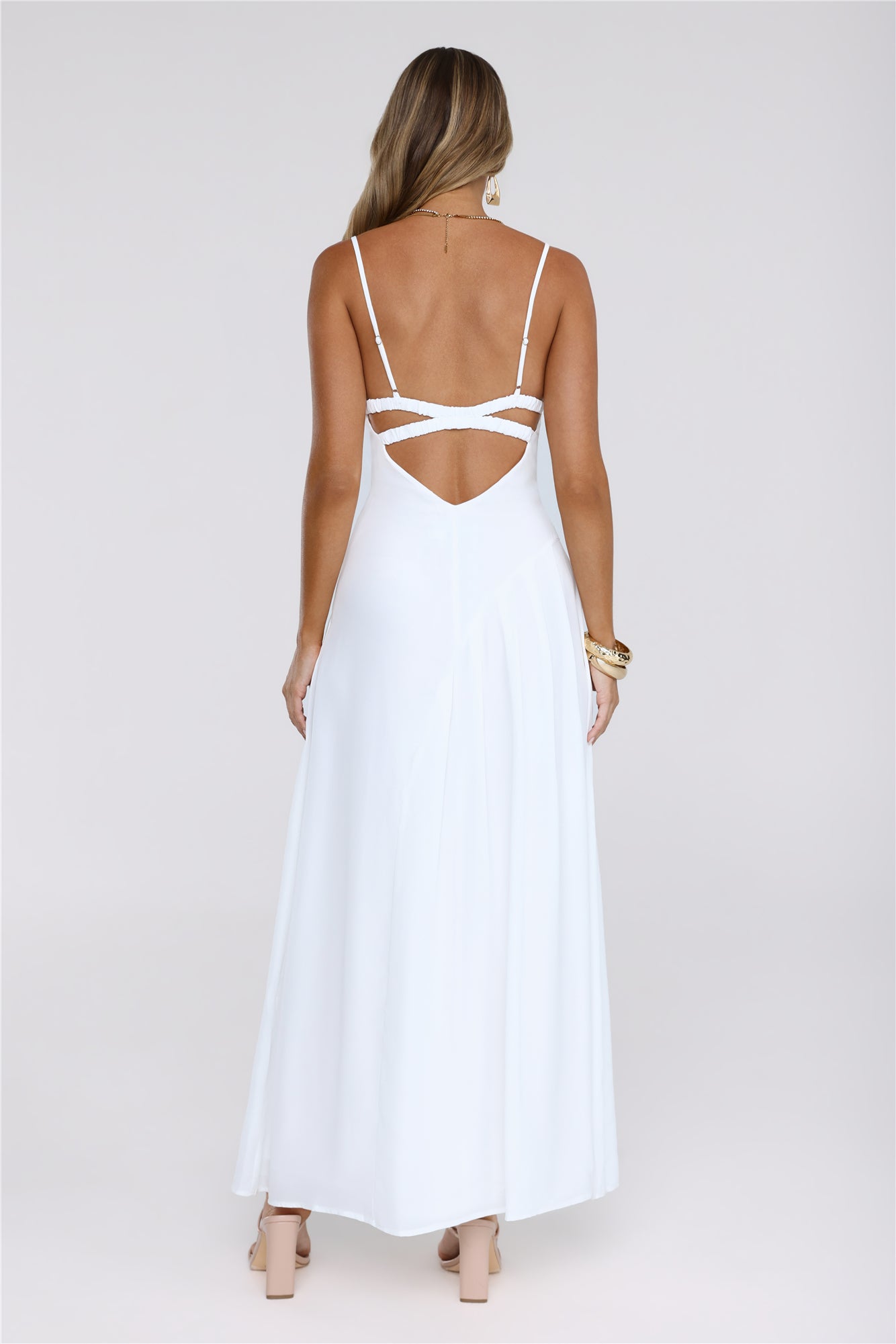 Gilded Whisper Maxi Dress White