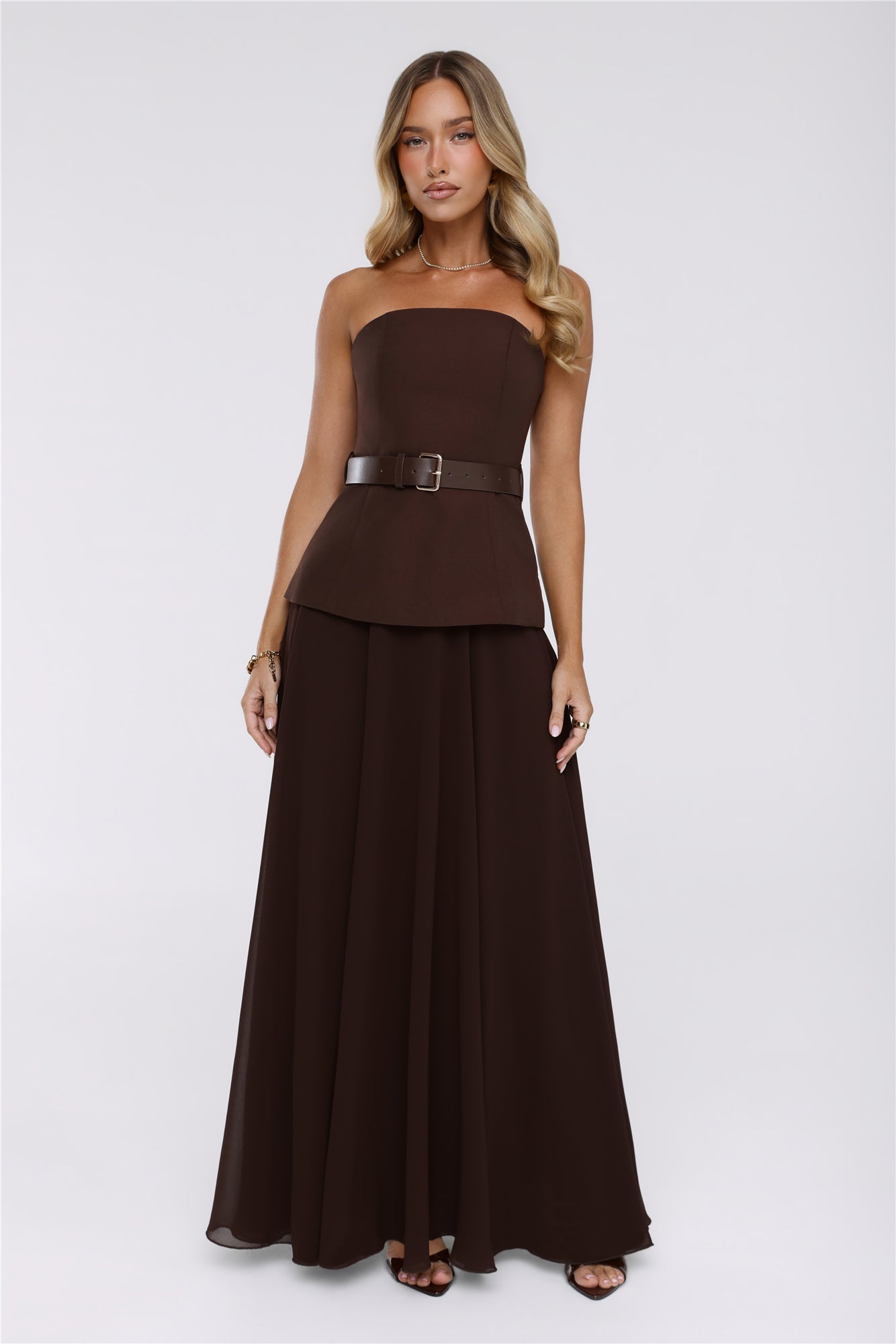 Crisp Lines Maxi Skirt Brown