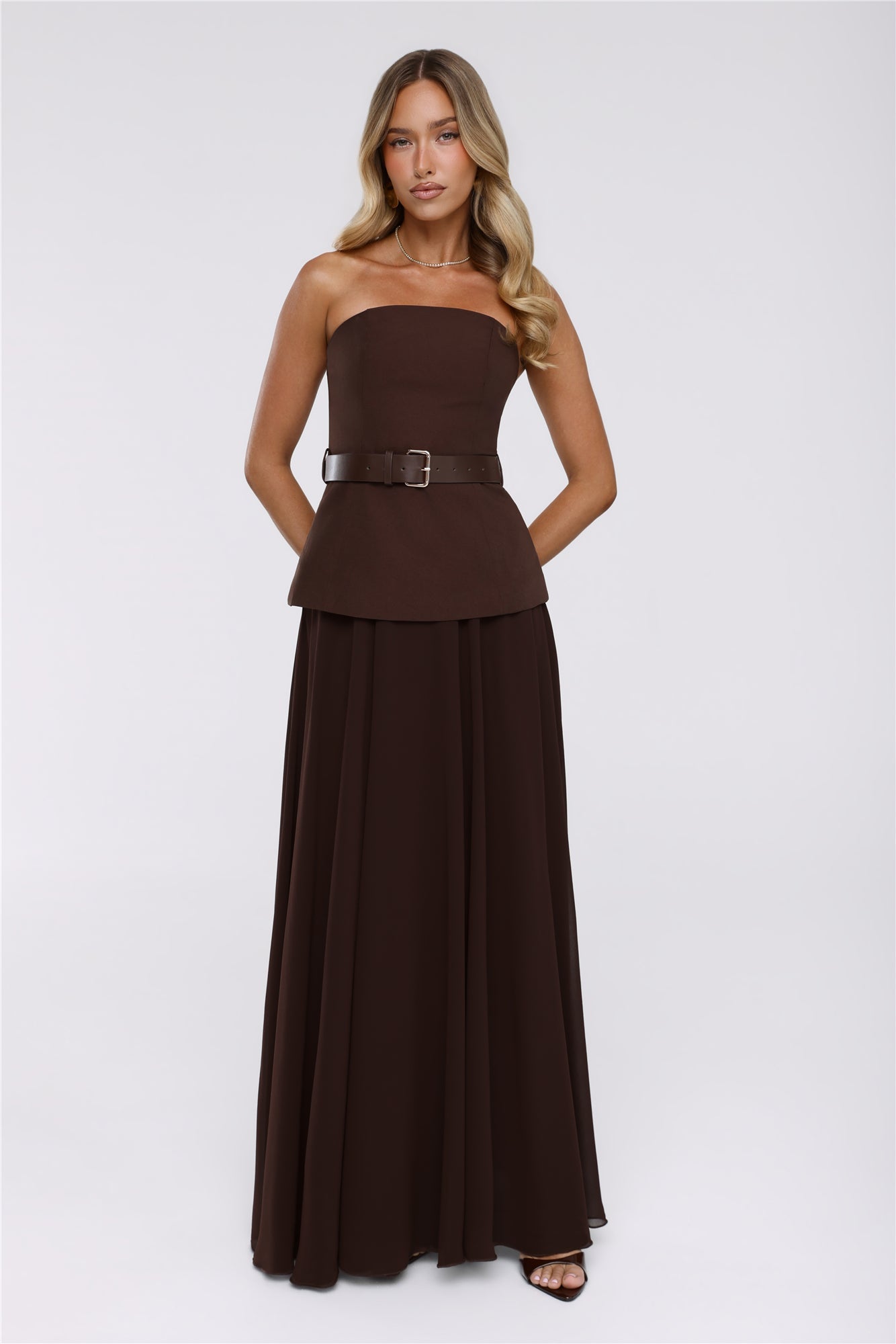 Crisp Lines Maxi Skirt Brown