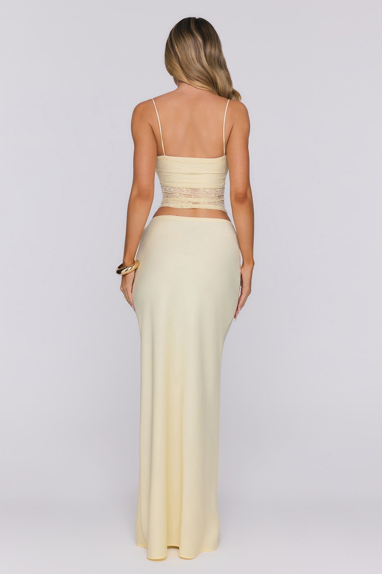 Candy Lemon Satin Lace Maxi Skirt Yellow