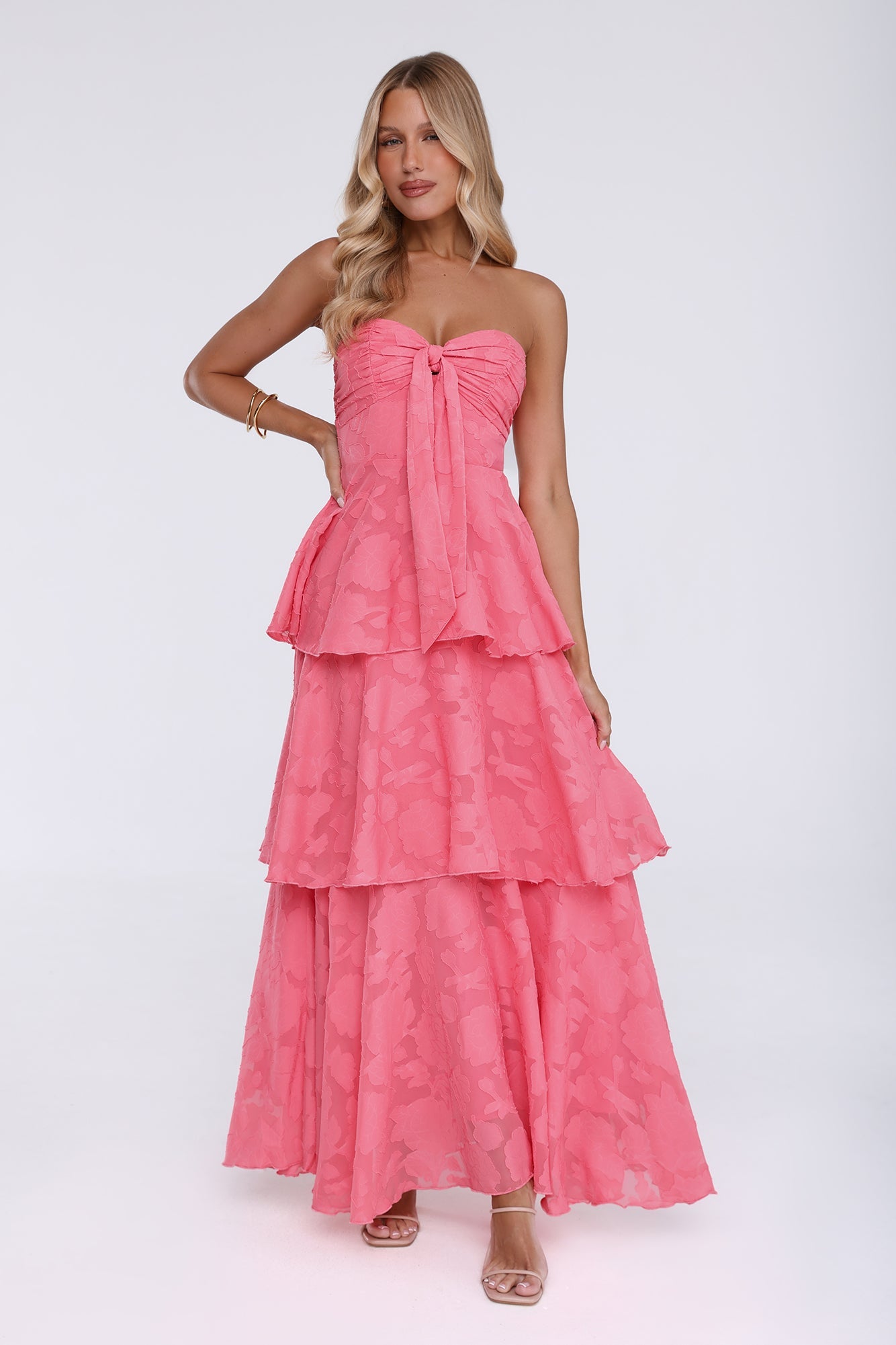Frost Flare Strapless Maxi Dress Coral