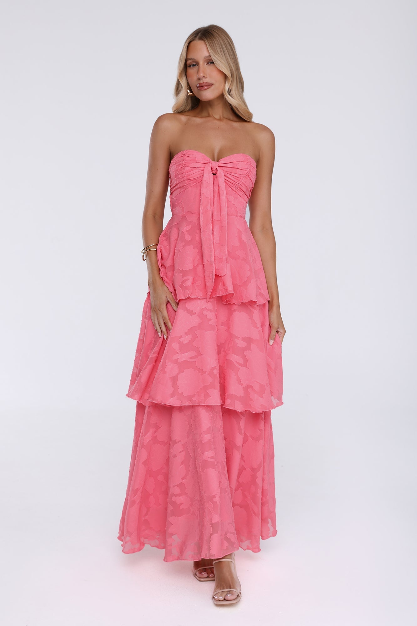 Frost Flare Strapless Maxi Dress Coral