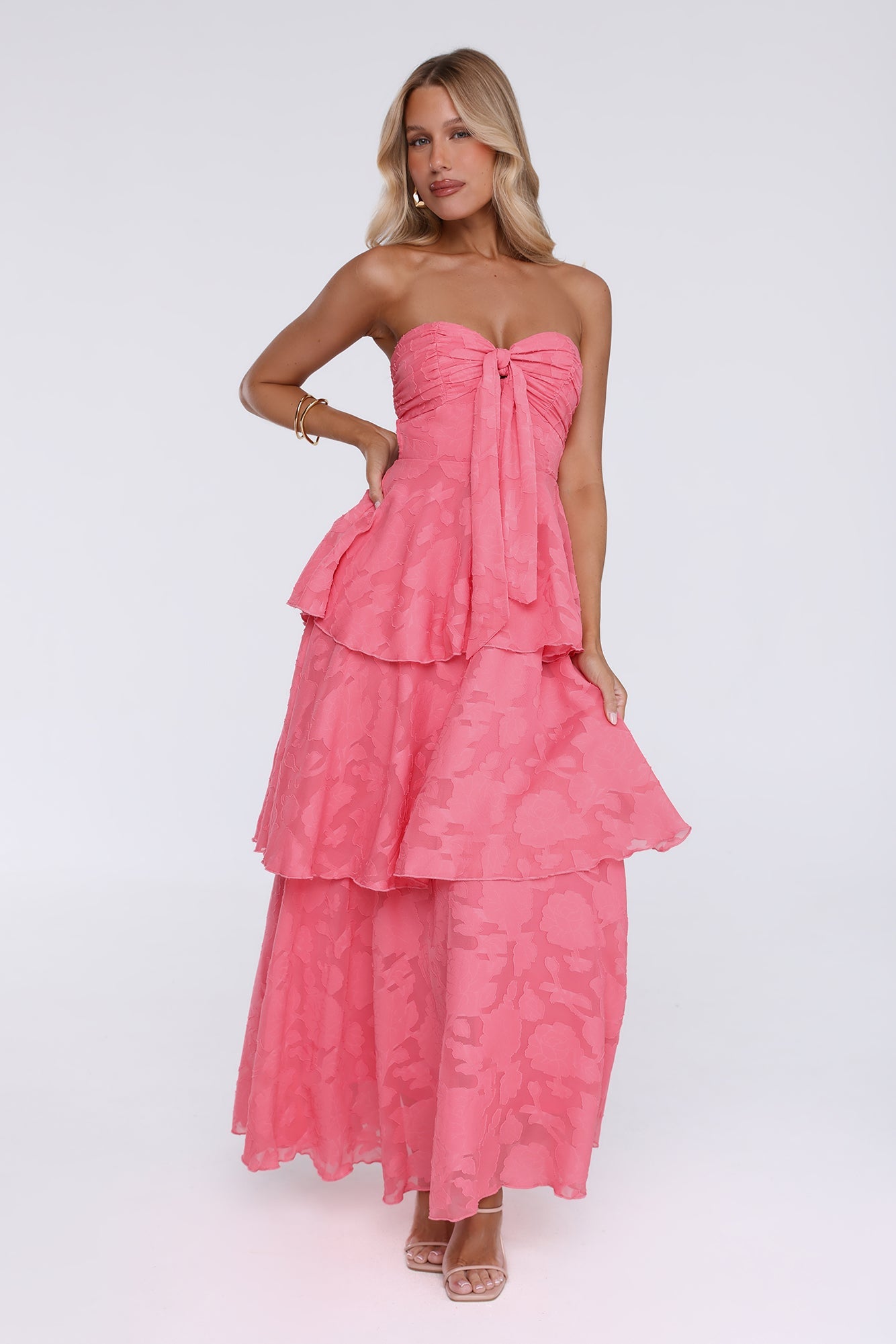 Frost Flare Strapless Maxi Dress Coral