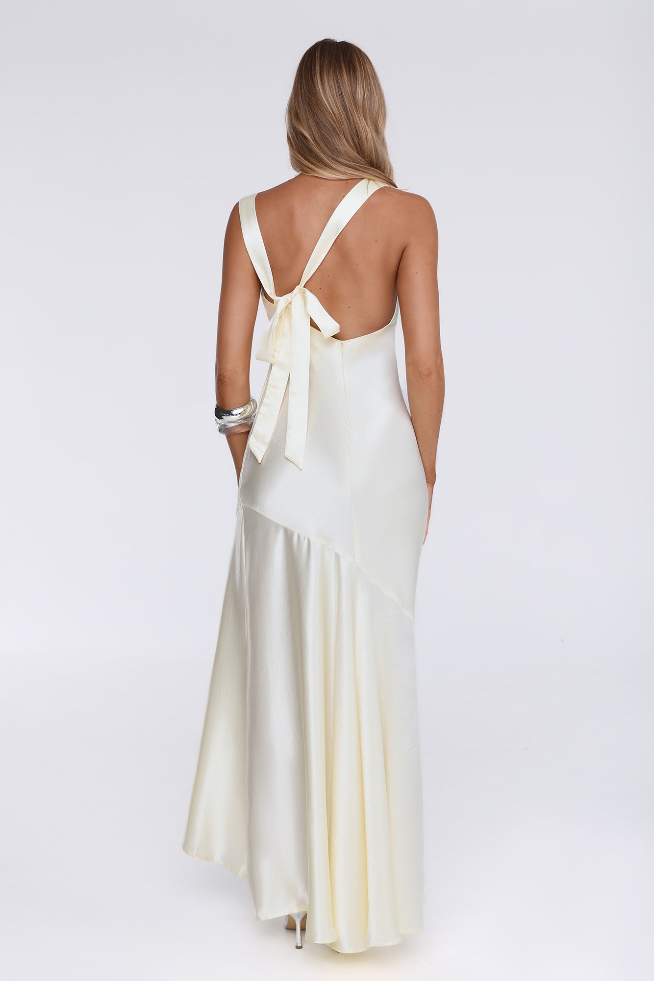 She's Bespoke Satin Maxi Dress Yellow