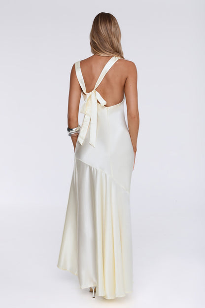 She's Bespoke Satin Maxi Dress Yellow