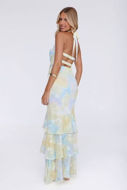 Sultry Bloom Halter Maxi Dress Yellow