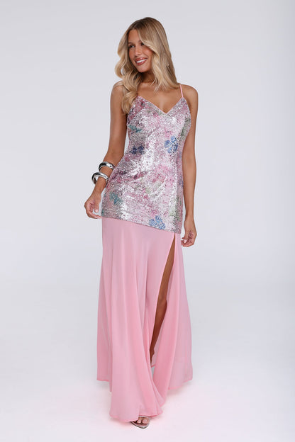 Glitter Glow Embellished Maxi Dress Pink