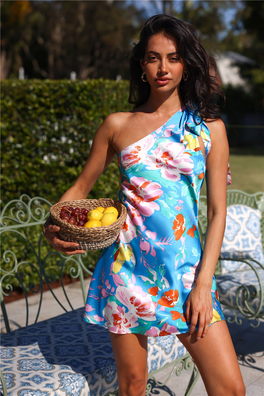 HELLO MOLLY Island Escape Satin Mini Dress Blue
