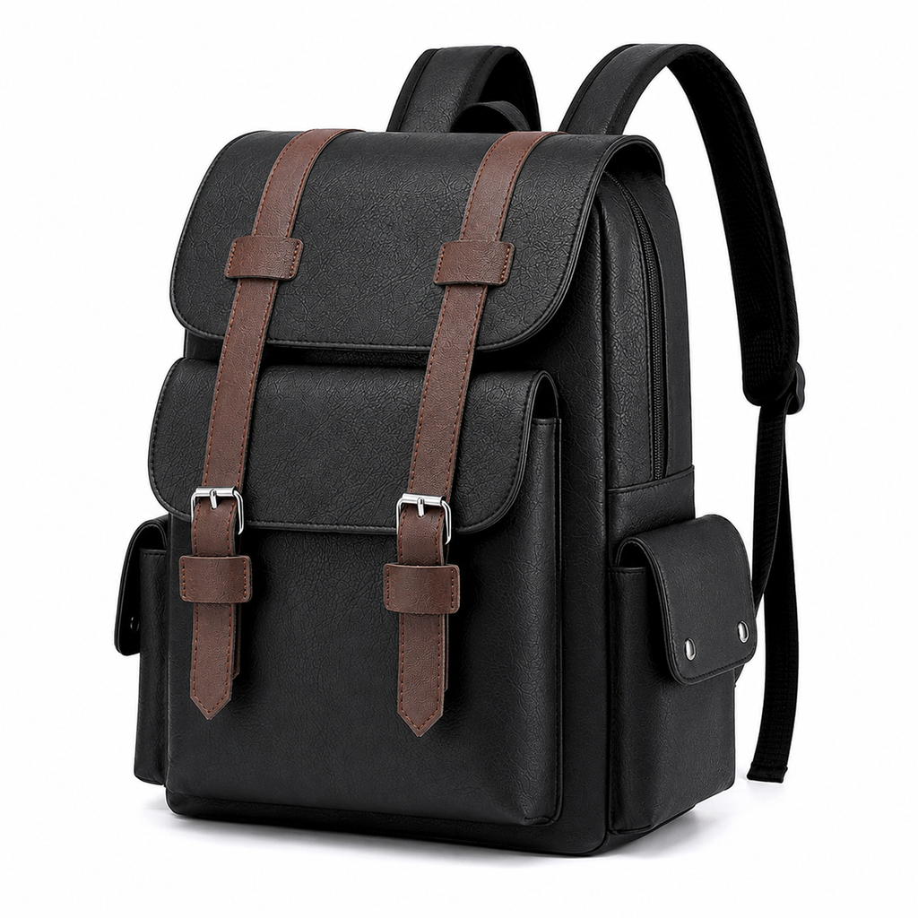 Sac à dos pour ordinateur portable en cuir PU pour homme – Sac à dos de voyage d'affaires 15,6"