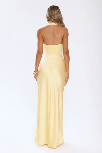 The Dress Effect Satin Halter Maxi Dress Yellow