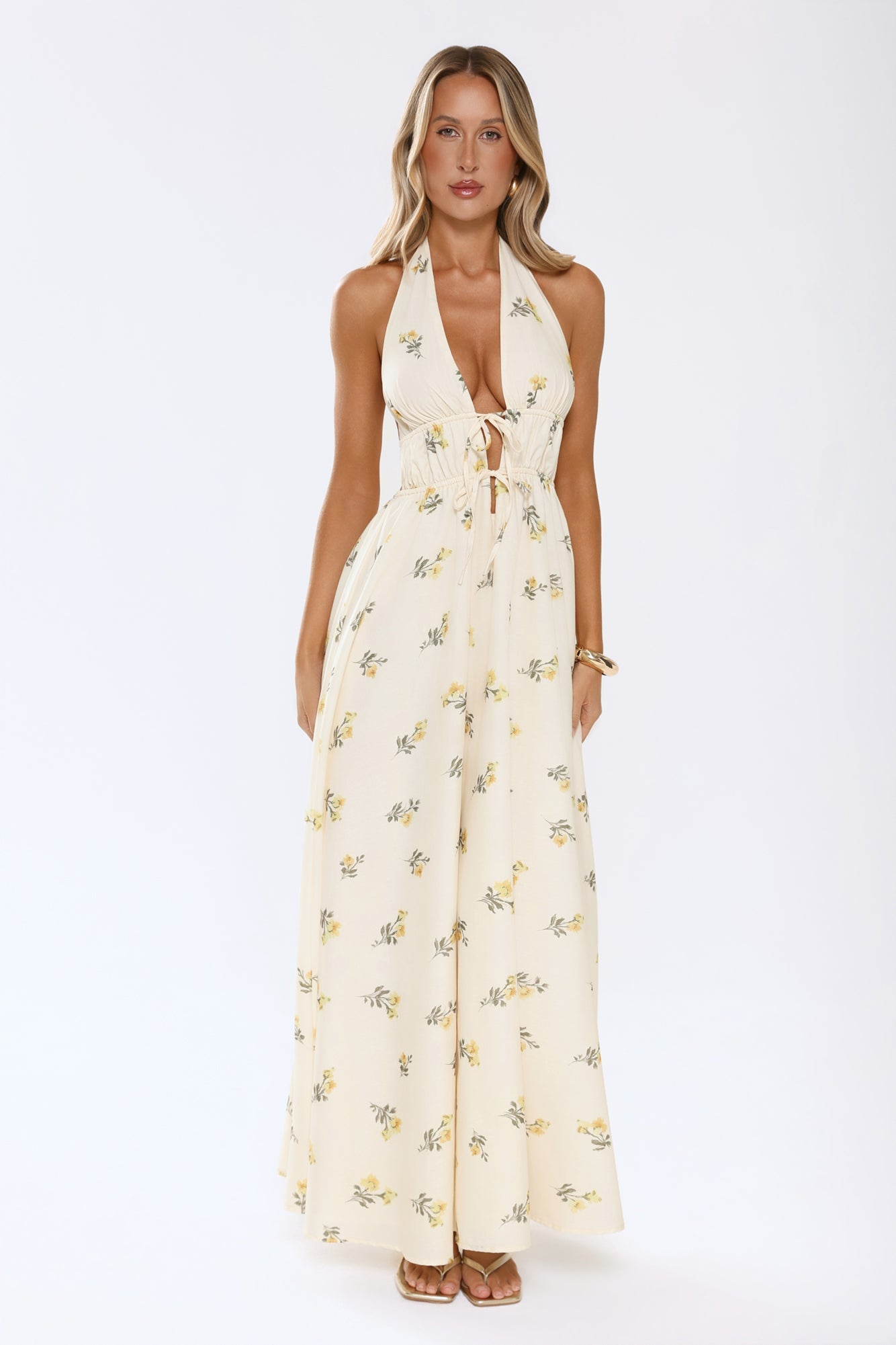 Sweet Reverie Halter Maxi Dress Yellow