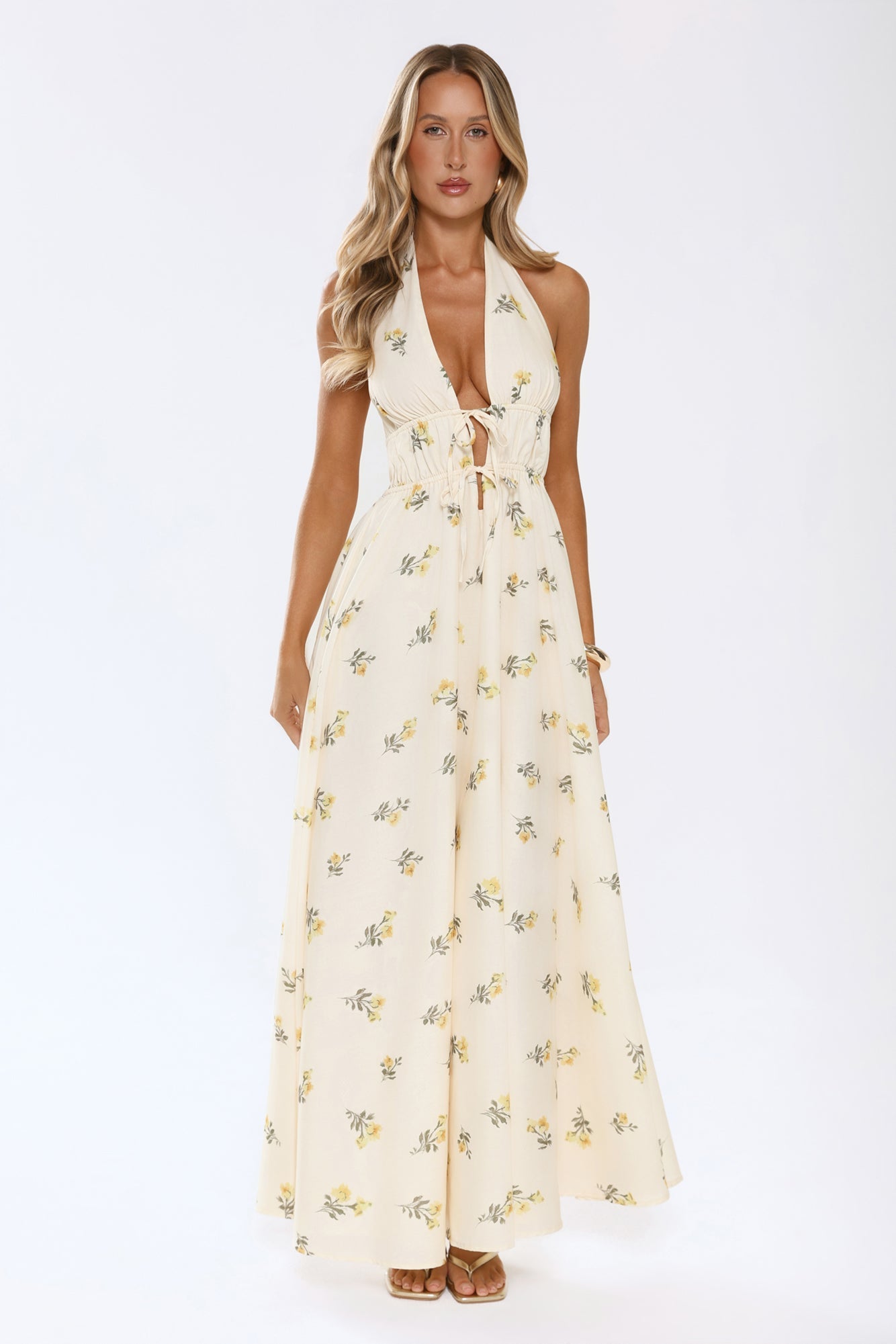Sweet Reverie Halter Maxi Dress Yellow