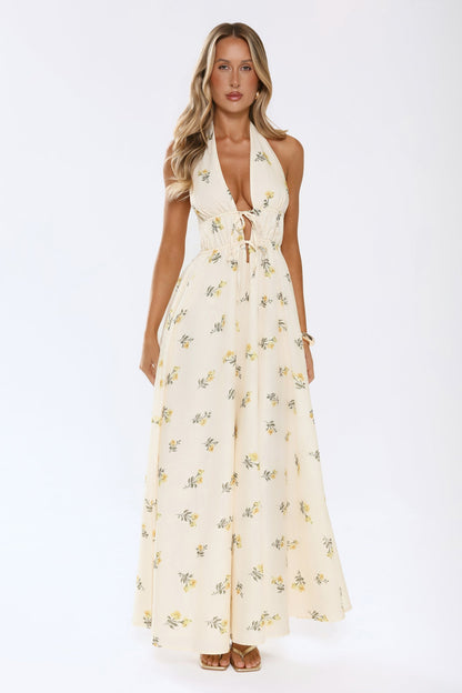 Sweet Reverie Halter Maxi Dress Yellow