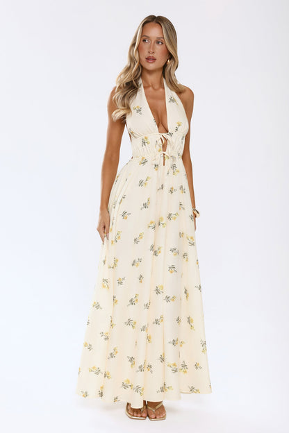 Sweet Reverie Halter Maxi Dress Yellow