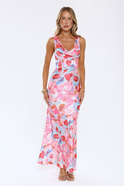 Hot Girl Hours Satin Maxi Dress Floral