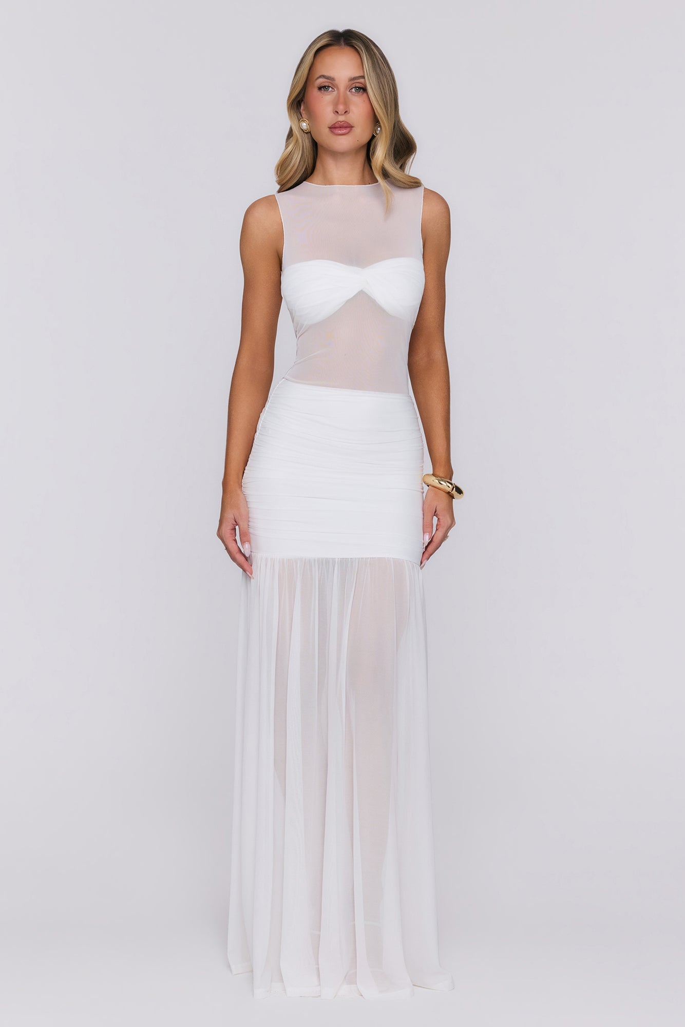 Sheer Glow Mesh Maxi Skirt Ivory