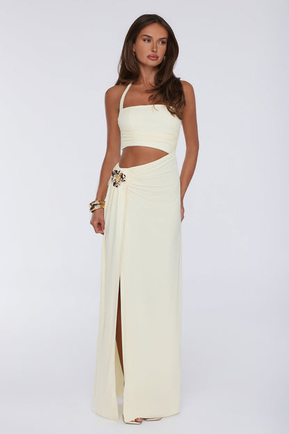 Secret Bloomers Halter Maxi Dress Yellow
