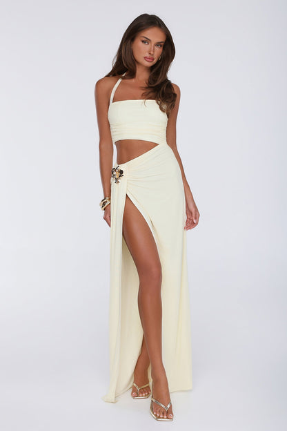 Secret Bloomers Halter Maxi Dress Yellow