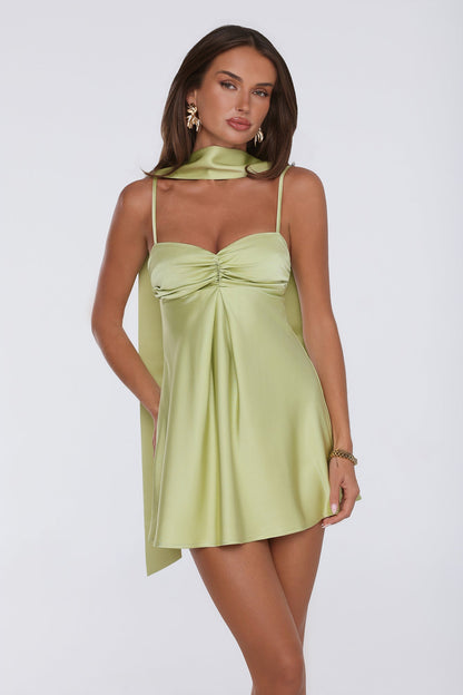 Diva Energy Satin Mini Dress Lime