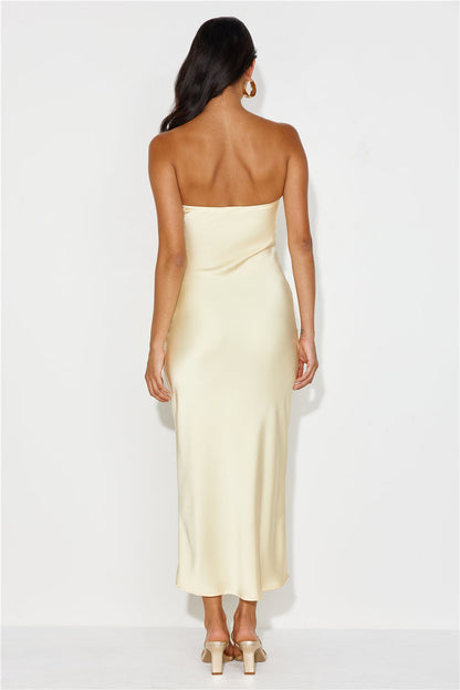 Unlike No Other Strapless Satin Maxi Dress Yellow