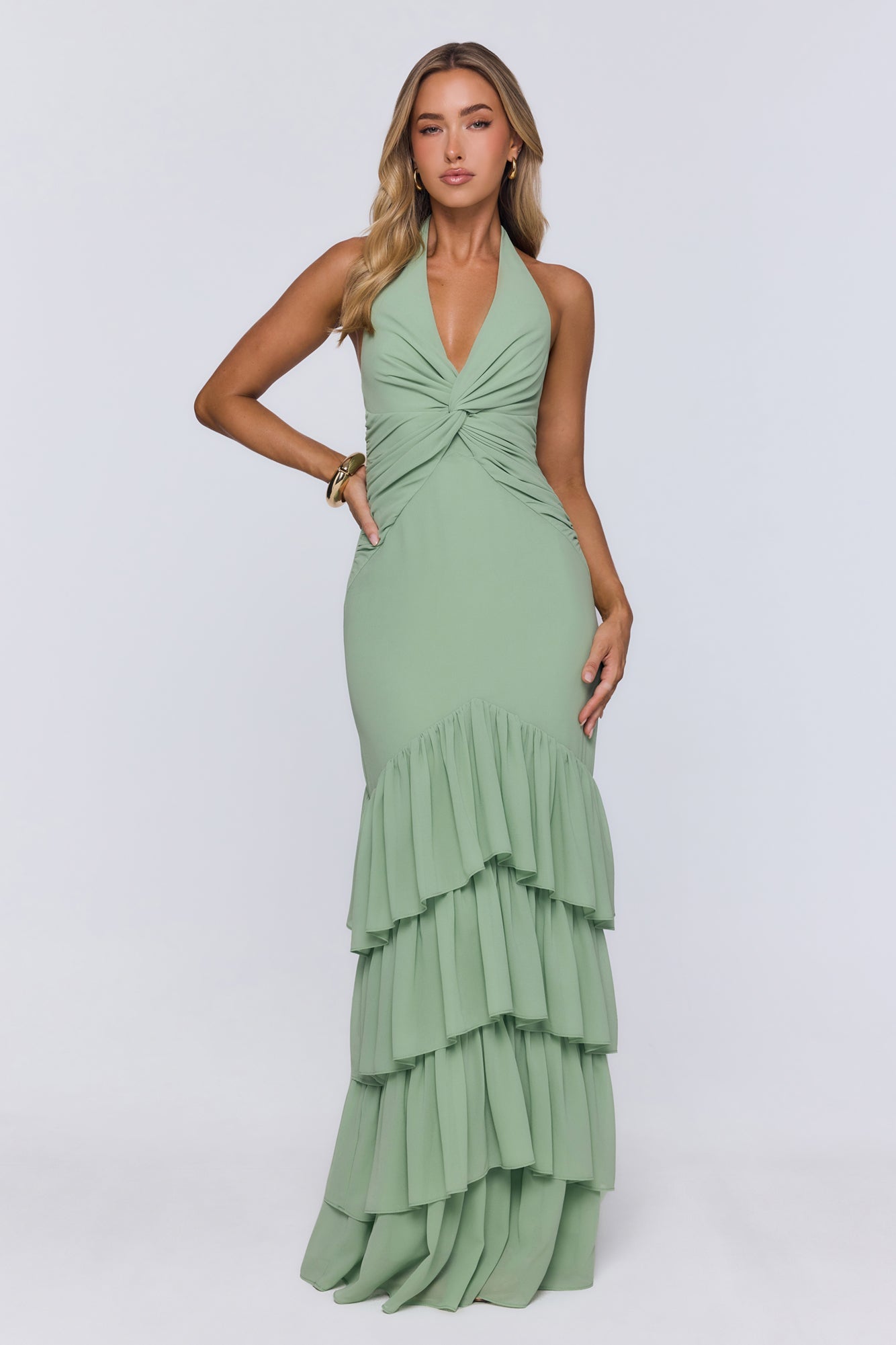 Pretty Moodboard Halter Maxi Dress Sage