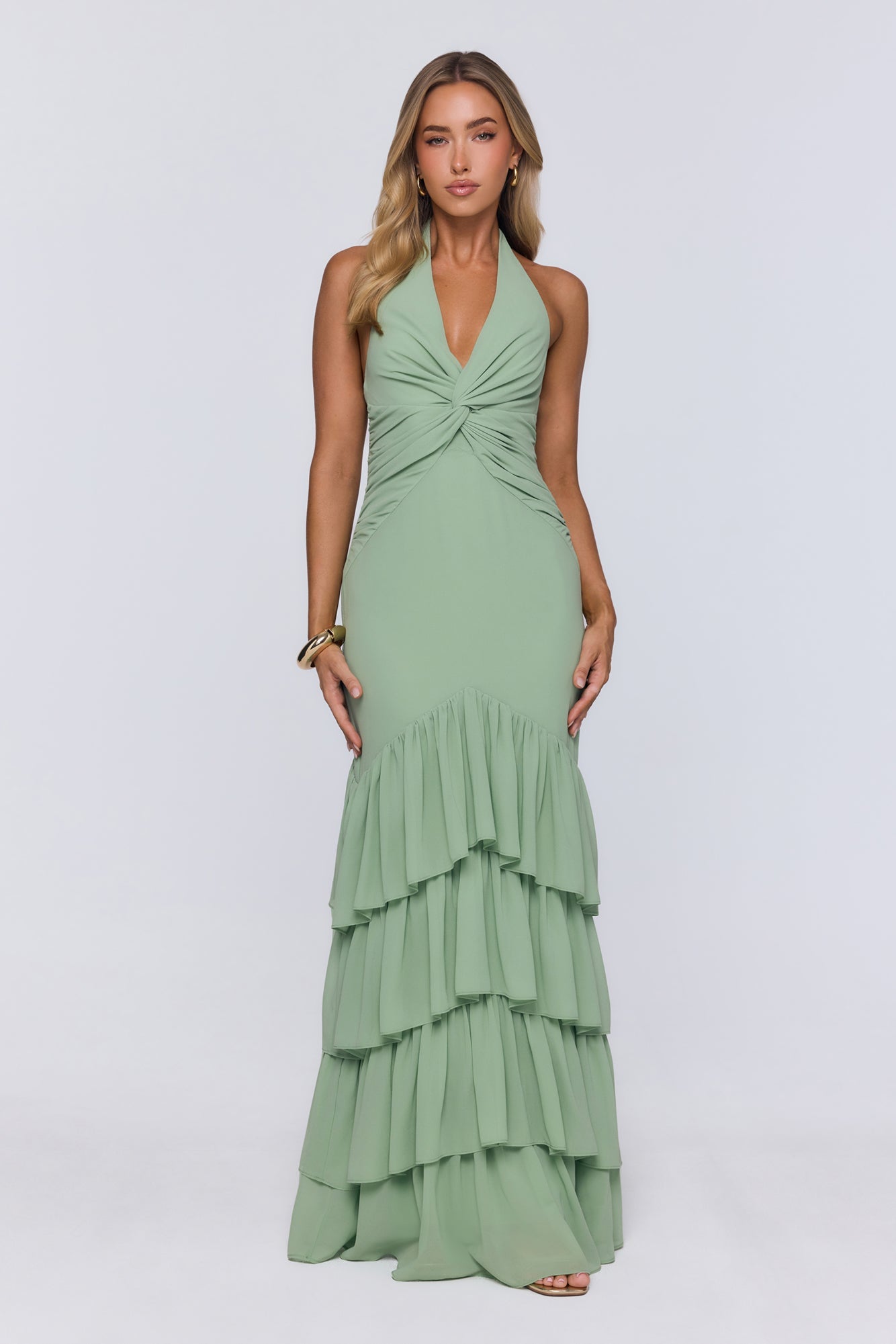 Pretty Moodboard Halter Maxi Dress Sage