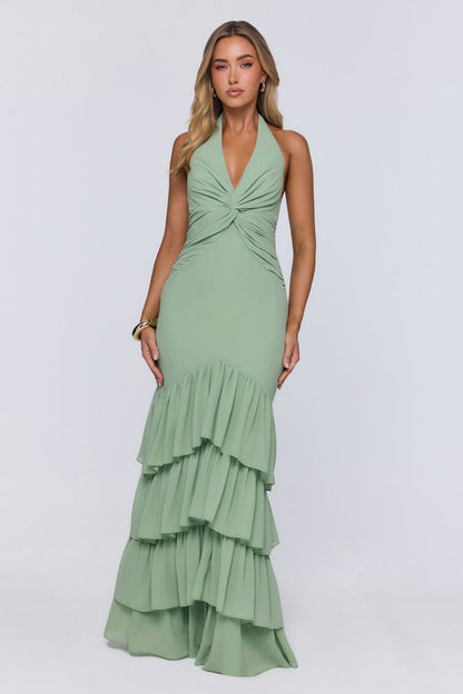 Pretty Moodboard Halter Maxi Dress Sage