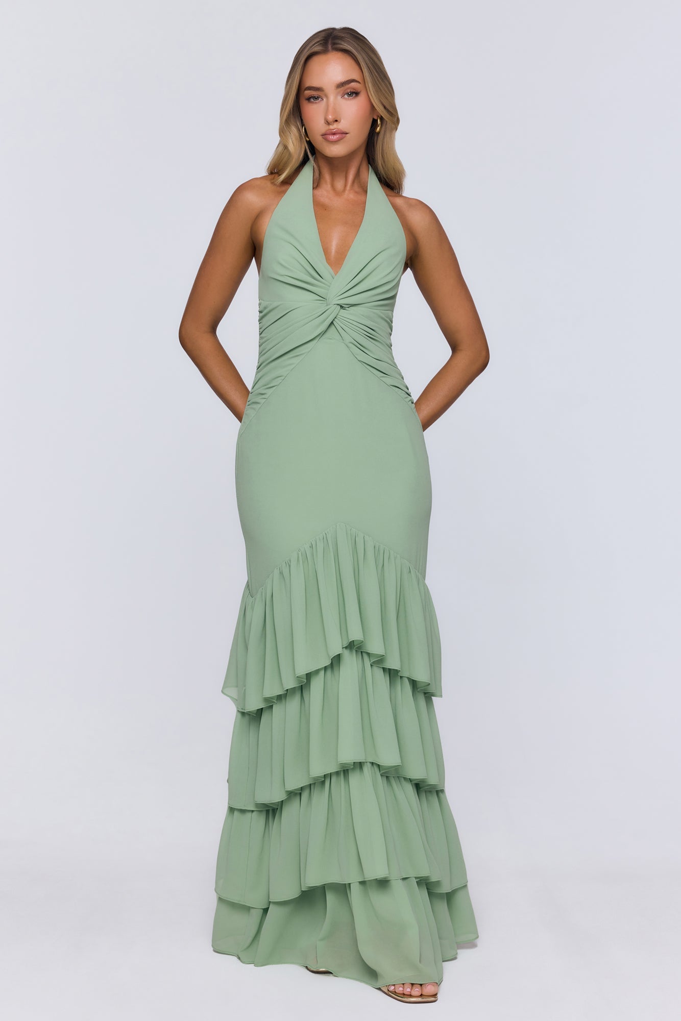 Pretty Moodboard Halter Maxi Dress Sage