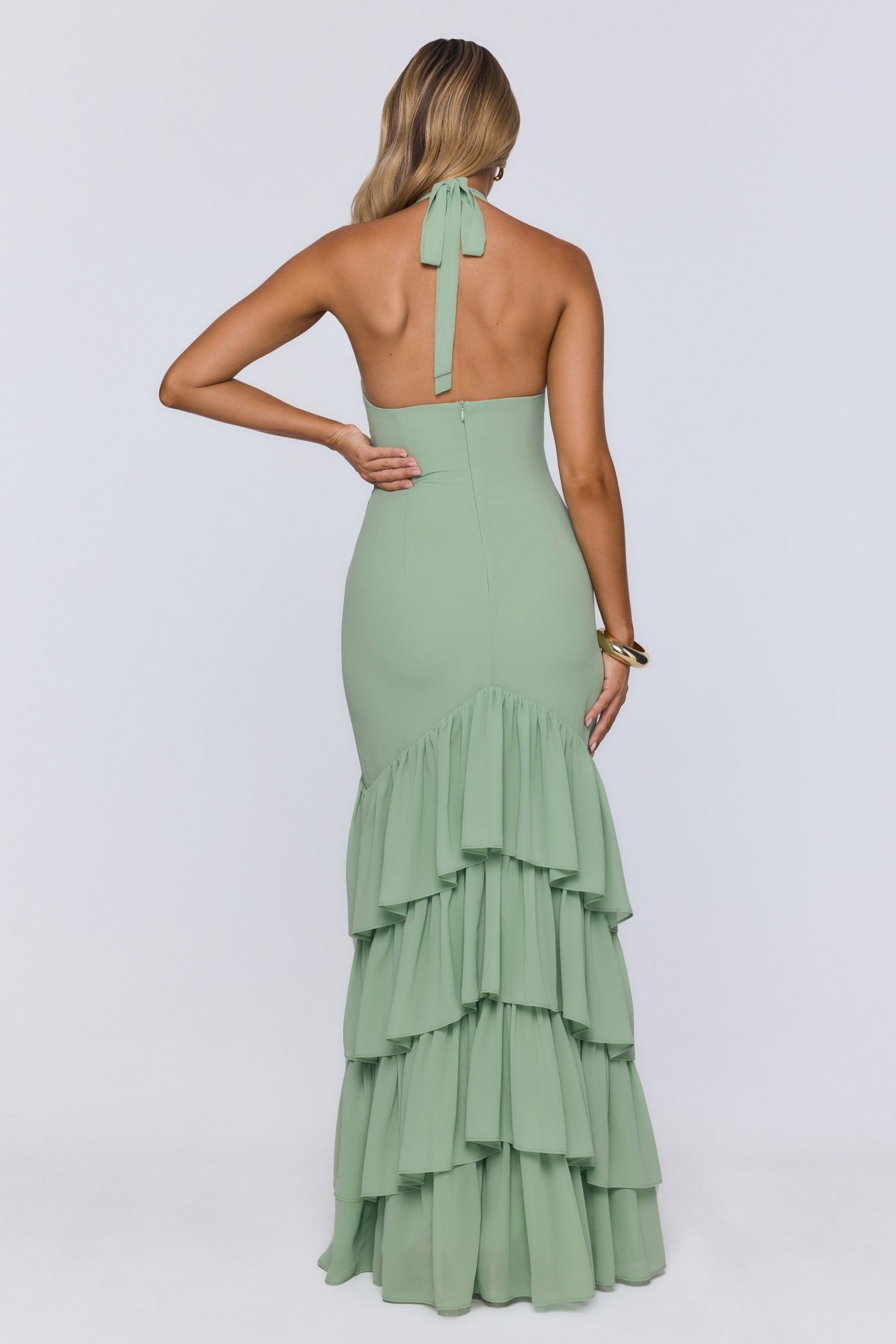Pretty Moodboard Halter Maxi Dress Sage