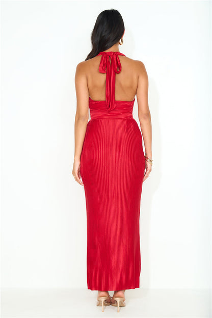 Special Events Pleated Halter Maxi Dress Red