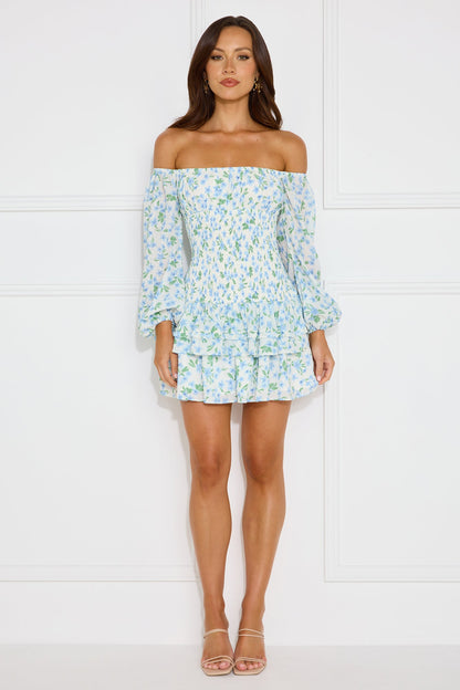 Fashionable Debutante Off Shoulder Mini Dress Blue
