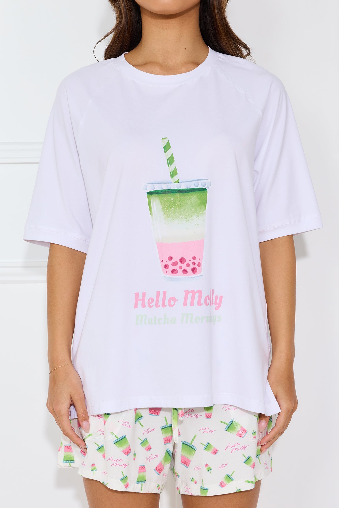 Matcha Mornings Pyjama Shorts White
