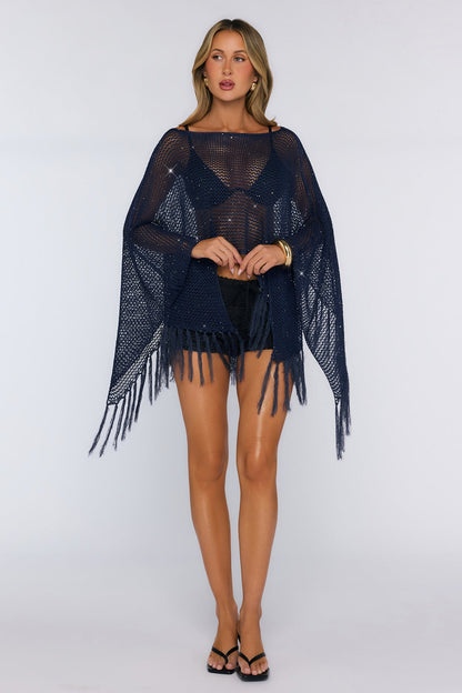 Fringe Poncho Navy