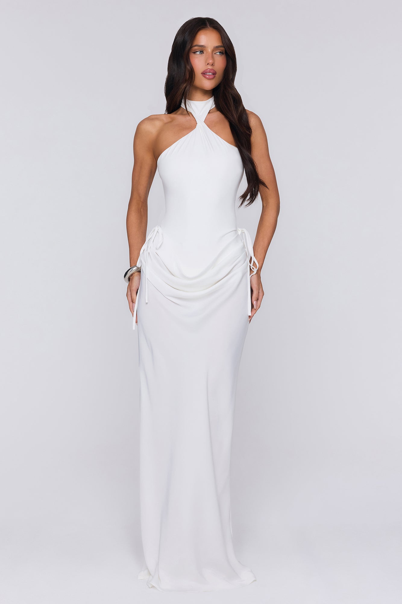 Evening Spark Satin Maxi Skirt White