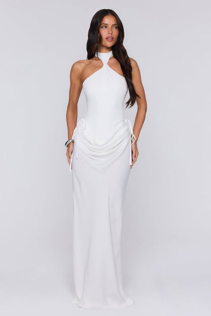 Evening Spark Satin Maxi Skirt White