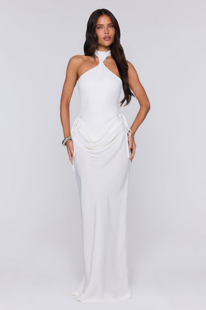 Evening Spark Satin Maxi Skirt White