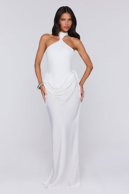 Evening Spark Satin Maxi Skirt White