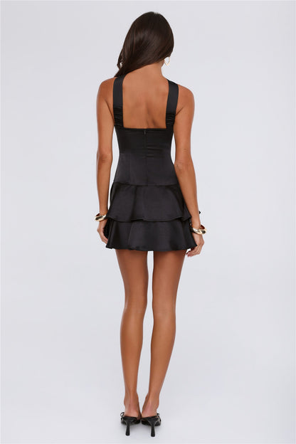 Summer Wardrobe Satin Mini Dress Black