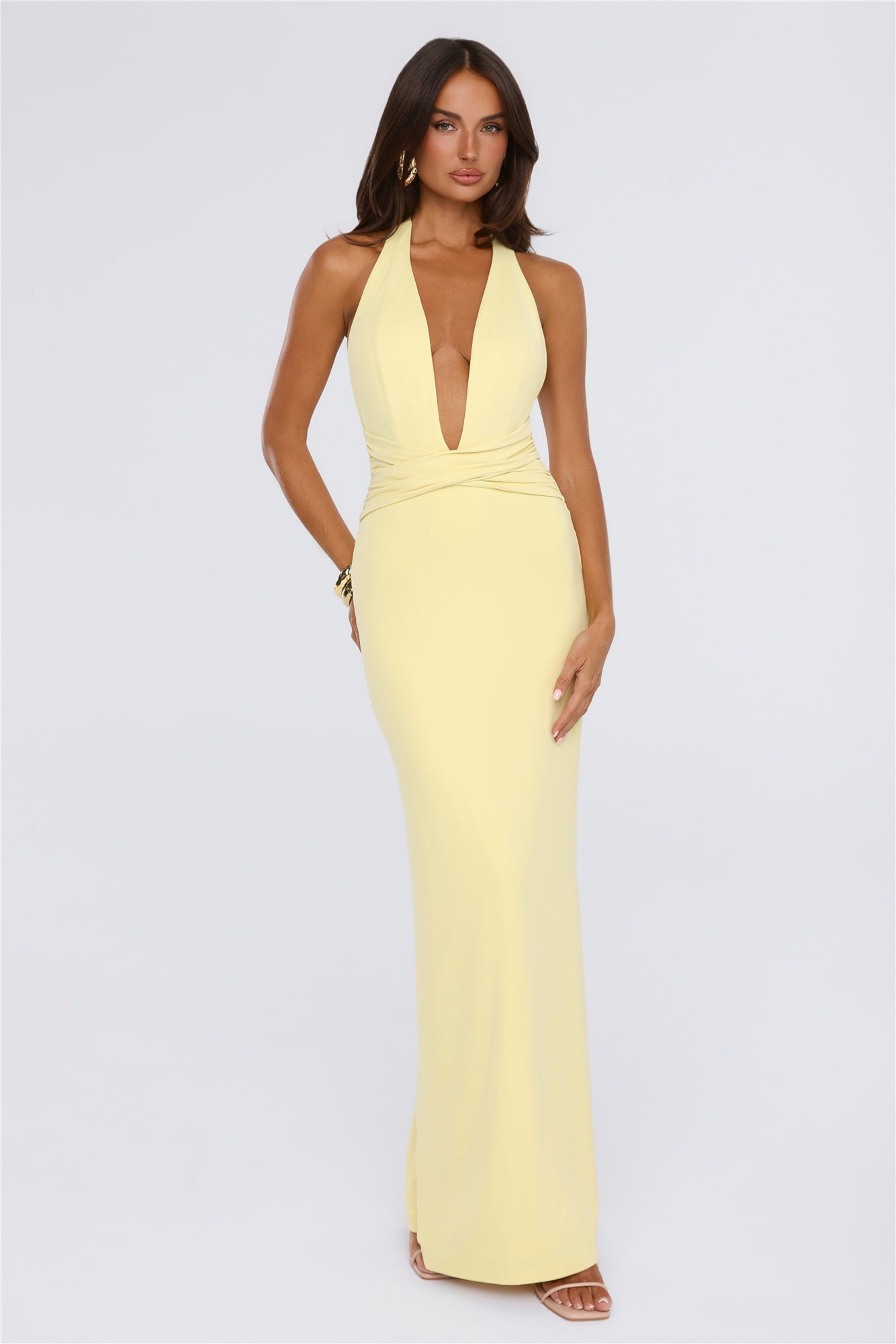 Whispered Star Energy Halter Maxi Dress Yellow