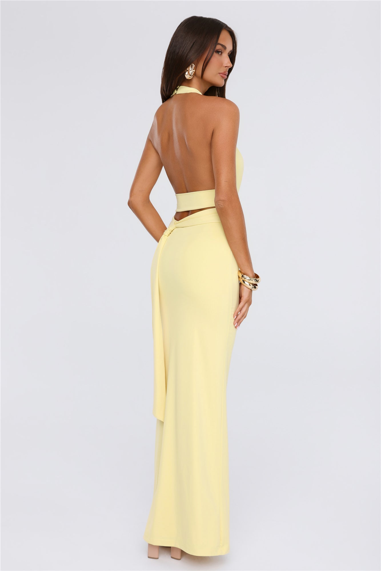 Whispered Star Energy Halter Maxi Dress Yellow