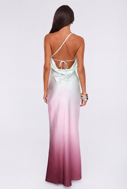 Glowing Spell One Shoulder Satin Maxi Dress Ombre
